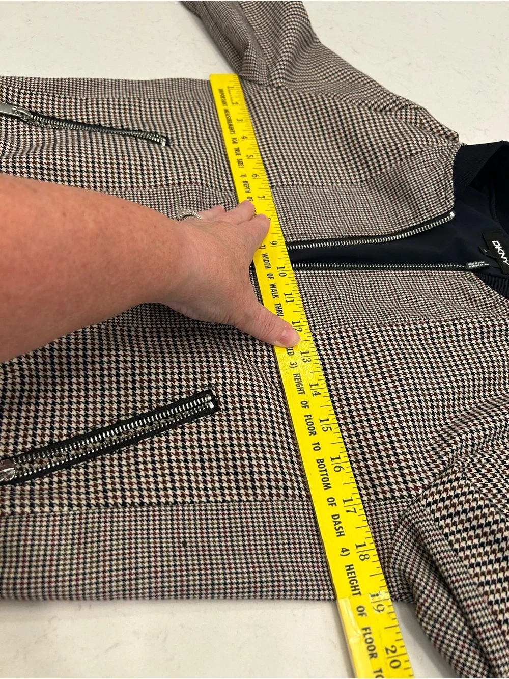 DKNY Black & Cream Houndstooth Bomber Jacket
